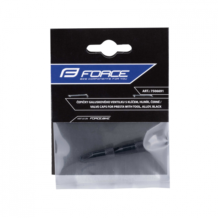Set capacele ventil Presta cu cheita Force Aluminiu, Negru [2]