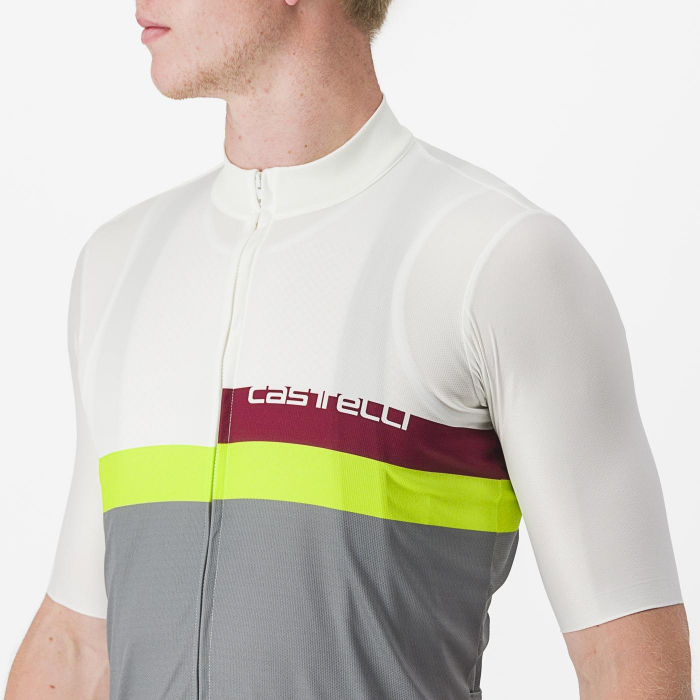 Tricou cu maneca scurta Castelli A Blocco, Alb/Gri/Galben Fluo/Visiniu, M [4]
