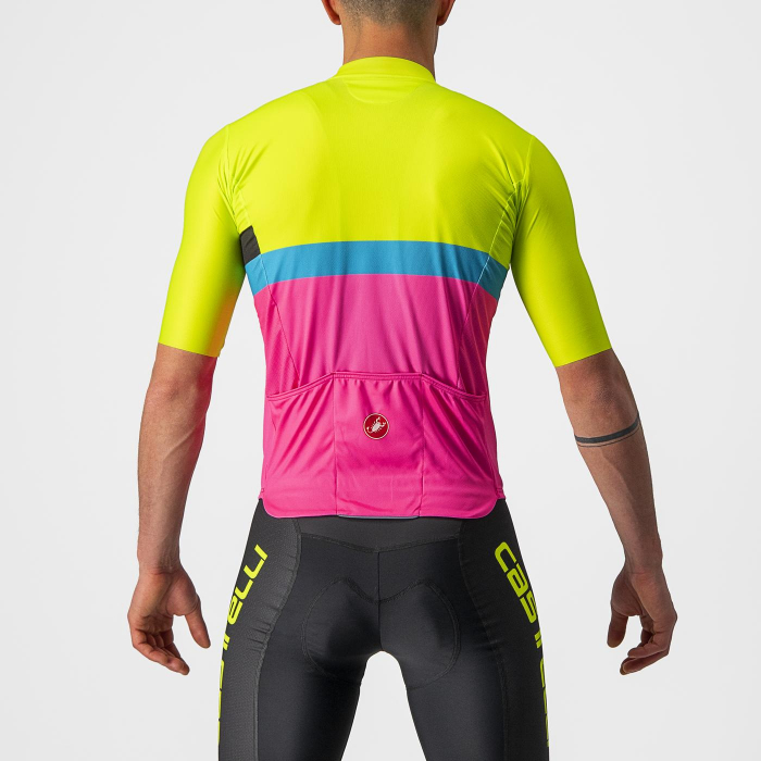 Tricou cu maneca scurta Castelli A Blocco, Galben Fluo/Magenta/Albastru, XL [2]
