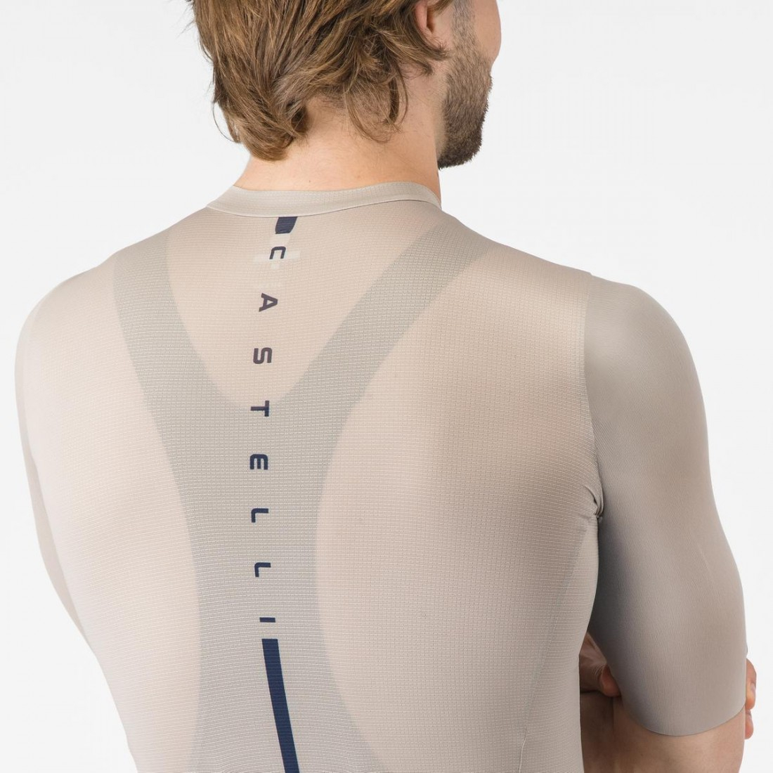 Tricou cu maneca scurta Castelli Drittone Logo, pentru barbati, bej/albastru belgian M [4]