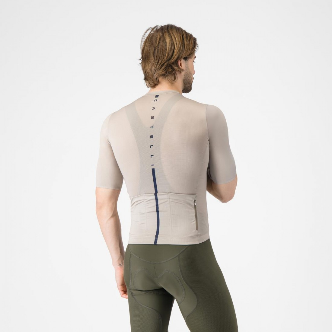 Tricou cu maneca scurta Castelli Drittone Logo, pentru barbati, bej/albastru belgian M [2]