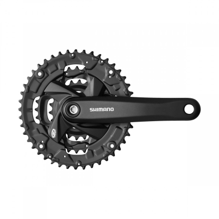 Angrenaje pedaliere - Angrenaj pedalier Shimano Acera FC-M371-L, 3x9 viteze, ax Patrat, fara aparatoare lant, brate 170mm, Negru, 48x36x26T
