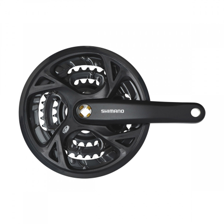 Piese biciclete - Angrenaj pedalier Shimano Acera FC-M371-L, 3x9 viteze, ax Patrat, cu aparatoare lant, brate 175mm, Negru, 44x32x22T