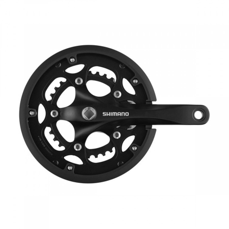 Piese biciclete - Angrenaj pedalier Shimano Claris FC-RS200, 2x8 viteze, ax Patrat, cu aparatoare lant, brate 175mm, Negru, 50x34T