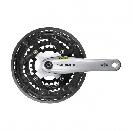 Angrenaje pedaliere - Angrenaj pedalier Shimano Deore FC-T521-S, 3x10 viteze, ax Octalink, cu aparatoare lant, brate 175mm, Argintiu, 44x32x24T