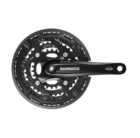 Angrenaje pedaliere - Angrenaj pedalier Shimano Deore FC-T521-L, 3x10 viteze, ax Octalink, cu aparatoare lant, brate 175mm, Negru, 44x32x24T