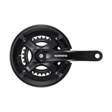Angrenaje, foi si brate pedaliere - Angrenaj pedalier Shimano Tourney TY FC-TY501-2, 2x7/8 viteze, ax Patrat, cu aparatoare lant, brate 170mm, Negru, 46x30T