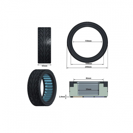 Anvelopa solida ultra-usoara 10x2.5 pentru jante 34mm Negru/Albastru [4]