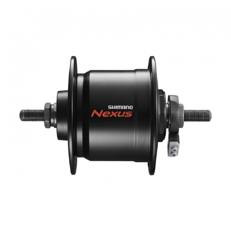 Piese biciclete - Butuc fata cu dinam Shimano Nexus DH-C3000-2N-NT, 6V 2.4W, frane pe janta, O.L.D. 100mm, 100x140mm, fixare cu piulite, conector E2, Negru, 36H