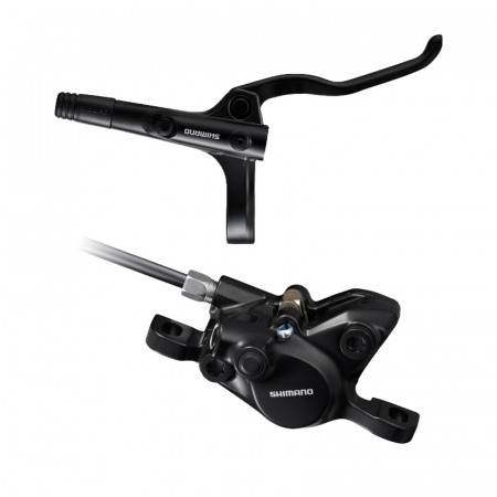 Piese biciclete - Frana pe disc set asamblat Shimano Altus BL-MT201(R), BR-MT200(F), Negru, fara adaptor, placute Resin (fara radiator), cu oliva si insertie, conducta 1000mm (SM-BH59 negru)