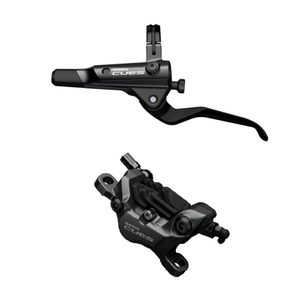 Piese biciclete - Frana pe disc set asamblat (J-Kit) Shimano Cues BL-U8000(L), BR-U8020 (F), fara adaptor, placute Resin (cu radiator), cu insertie, conducta 1000mm (SM-BH90 negru)
