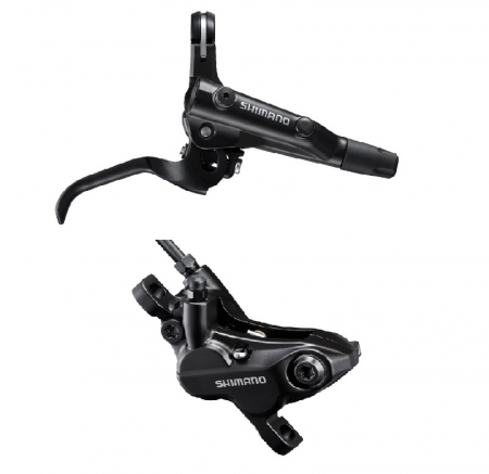 Piese biciclete - Frana pe disc set asamblat (J-Kit) Shimano Deore BL-MT501(R), BR-MT520(F), Negru, fara adaptor, placute Resin (fara radiator), cu insertie, conducta 1000mm (SM-BH90 negru)