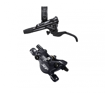 Piese biciclete - Frana pe disc set asamblat (J-Kit) Shimano Deore XT BL-M8100(L), BR-M8100 (F), fara adaptor, placute Metal (cu radiator), cu insertie, conducta 1000mm (SM-BH90 negru)
