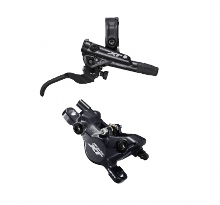 Piese biciclete - Frana pe disc set asamblat (J-Kit) Shimano Deore XT BL-M8100(R), BR-M8100 (F), fara adaptor, placute Metal (cu radiator), cu insertie, conducta 1000mm (SM-BH90 negru)