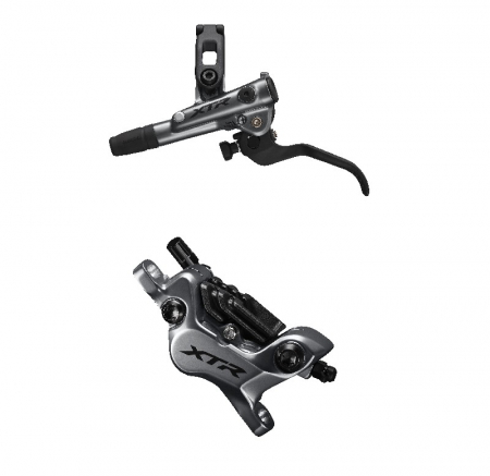 Piese biciclete - Frana pe disc set asamblat (J-Kit) Shimano XTR BL-M9120(L), BR-M9120 (F), fara adaptor, placute Resin (cu radiator), cu insertie, conducta 1000mm (SM-BH90 negru)