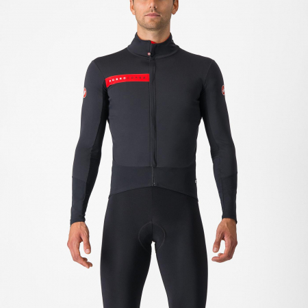 Imbracaminte ciclism - Jacheta Castelli Beta RoS, negru deschis/rosu, XL