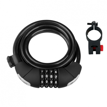 Antifurturi bicicleta - Antifurt cu cifru Force Lux spirala 180cm/8mm cu suport negru