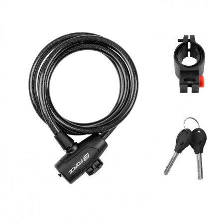 Antifurturi bicicleta - Lacat Force Strong spirala 150cm/10mm cu suport negru