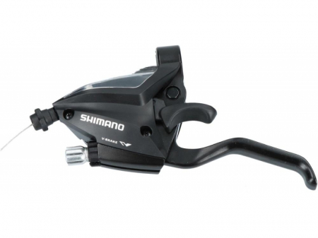 Manete schimbator+frana - Maneta schimbator/frana Shimano Altus ST-EF500-L, EZ-fire Plus, stanga, 3 viteze, levier 2 degete, V-Brake, negru
