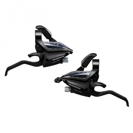 Manete schimbator+frana - Manete schimbator/frana Shimano Altus ST-EF500-2A, EZ-fire Plus, set, 3x8 viteze, levier 2 degete, V-Brake, negru