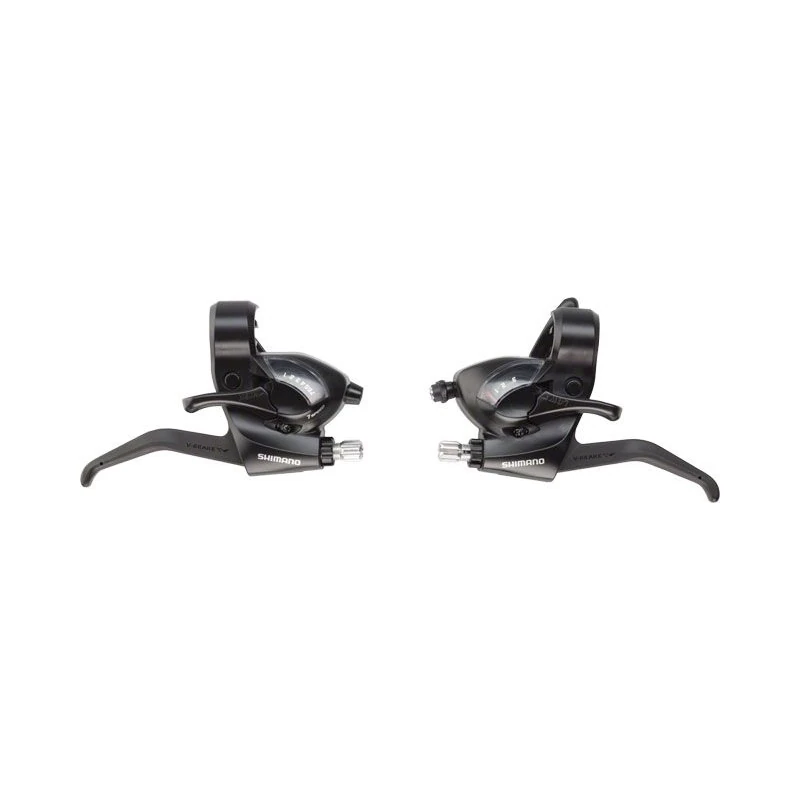 Piese biciclete - Manete schimbator/frana Shimano Tourney ST-EF41, 7x3 vit., 2 degete, v-brake, Negru, ambalat ind.