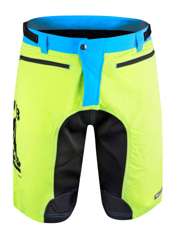 Pantaloni scurti - Pantaloni scurti Force MTB-11, bazon detasabil, Galben Fluo/Bleu/Negru, XS