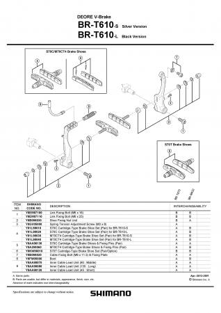 Saboti de frana Shimano BR-T610L Cartridge M70CT4 1 pereche [1]