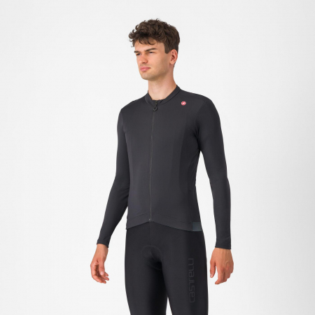 Tricouri si bluze ciclism - Tricou cu maneca lunga Castelli Espresso Thermal, pt barbati, negru deschis, S