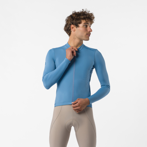 Imbracaminte ciclism - Tricou cu maneca lunga Castelli Espresso Thermo 2, Albastru Metalic, L