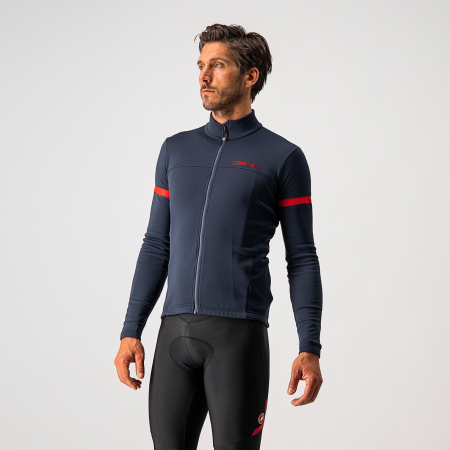 Tricouri cu maneca lunga - Tricou cu maneca lunga Castelli Fondo 2 FZ, Bleumarin/Rosu, XXL