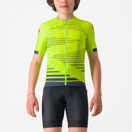 Imbracaminte ciclism - Tricou cu maneca scurta Castelli Aero Kid, pentru copii, lime electric/albastru belgian, 10A