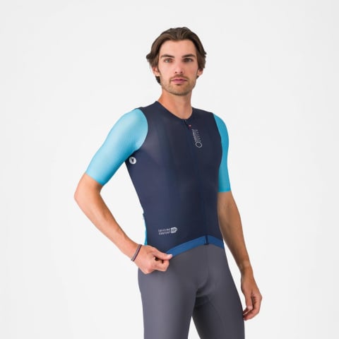 Imbracaminte ciclism - Tricou cu maneca scurta Castelli Corretto, pentru barbati, albastru neon/albastru belgian L