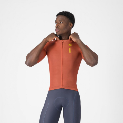 Imbracaminte ciclism - Tricou cu maneca scurta Castelli Drittone Logo, pentru barbati, paprika/mango mojito L