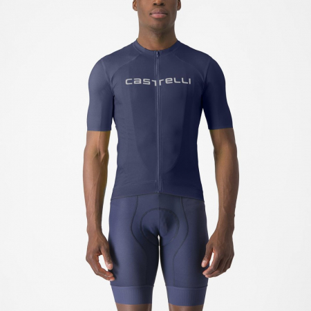 Tricouri si bluze ciclism - Tricou cu maneca scurta Castelli Prologo Lite, pentru barbati, albastru belgian/alb fildes, XXL