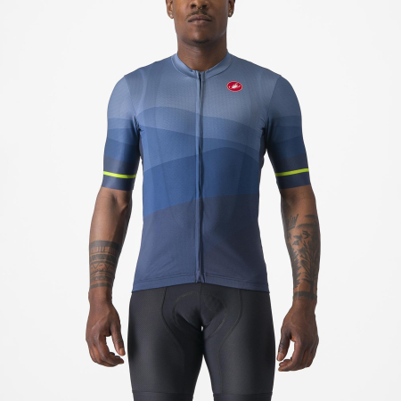 Tricouri si bluze ciclism - Tricou cu maneca scurta Castelli Orizzonte, Albastru/Verde, L