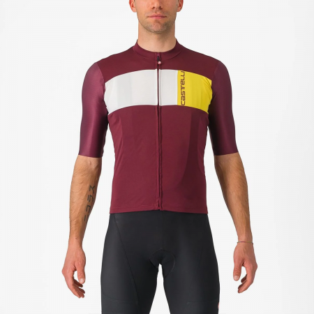 Tricouri si bluze ciclism - Tricou cu maneca scurta Castelli Prologo 7, Visiniu/Alb/Galben, L