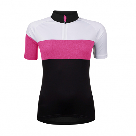Tricouri si bluze de dama - Bluza ciclism Force View Lady maneci scurte negru/alb/roz XL