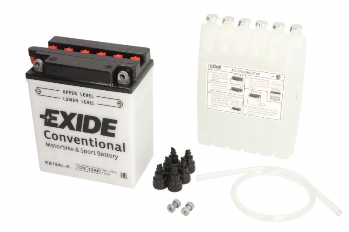Baterie moto Acid cu intretinere EXIDE 12V 12Ah 165A R+ aerisire stanga 134x80x160 Incarcare uscata cu acid