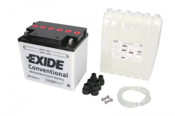 Baterie moto Acid cu intretinere EXIDE 12V 28Ah 280A R+ breather on the top 184x124x169 Incarcare uscata cu acid