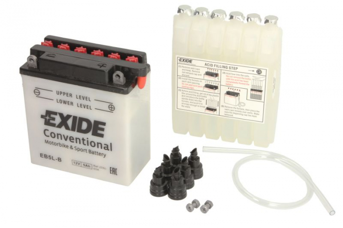 Baterie moto Acid cu intretinere EXIDE 12V 5Ah 65A R+ 120x60x130 Incarcare uscata cu acid