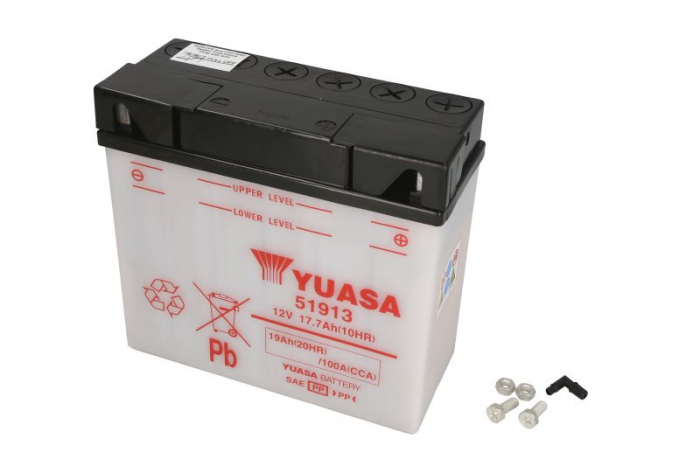 Baterie moto Acid cu intretinere YUASA 12V 19Ah 100A R+ aerisire stanga 186x82x171 Incarcare uscata fara acid