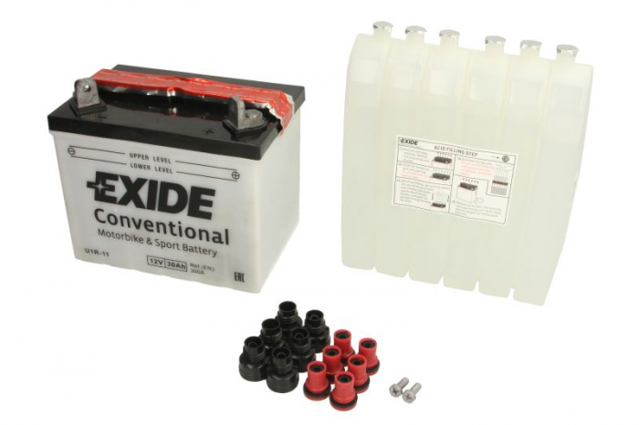 Baterie moto Acid EXIDE 12V 30Ah 300A R+ 196x130x180 Incarcare uscata cu acid U1R-11