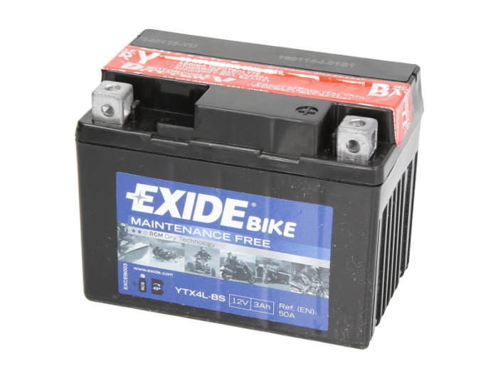 Baterie moto AGM fara intretinere EXIDE 12V 3Ah 50A R+ 113x70x85 Incarcare uscata cu acid EXIDE imagine noua 2022
