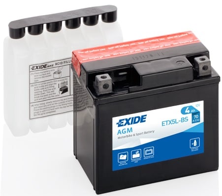 Baterie moto AGM/fara intretinere EXIDE 12V 4Ah 70A R+ electolit inclus 113x70x105 Incarcare uscata cu acid [1]
