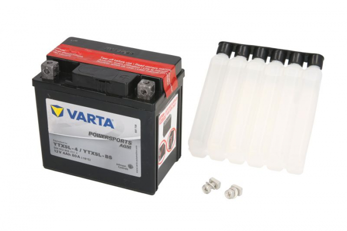 Baterie moto AGM fara intretinere VARTA 12V 4Ah 80A R+ 114x71x106 Incarcare uscata cu acid