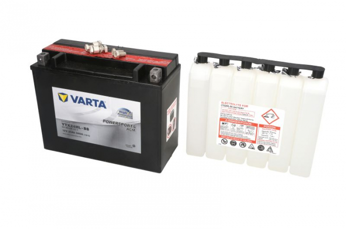 Baterie moto AGM Incarcare uscata cu acid fara intretinere VARTA 12V 21Ah 340A R+ 205x87x162