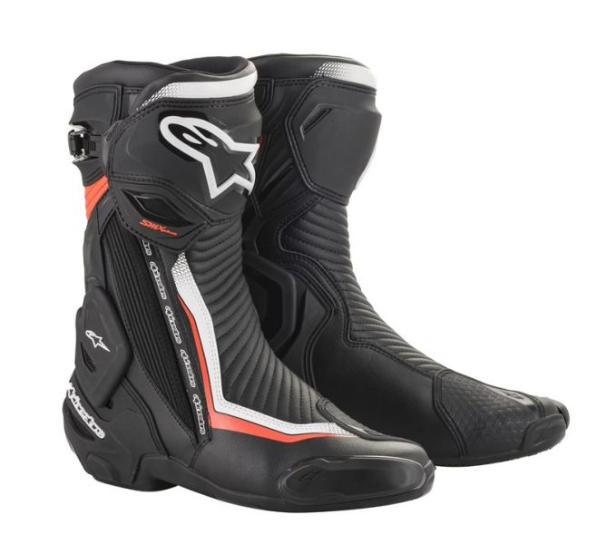 Bocanci piele SMX PLUS v2 ALPINESTARS culoare negru fluorescent rosu alb marime 47