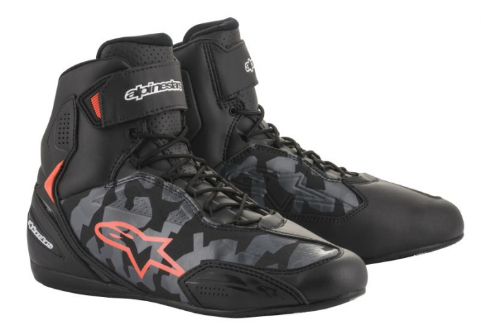 Bocanci piele touring FASTER-3 ALPINESTARS culoare negru camo fluorescent gri rosu marime 13