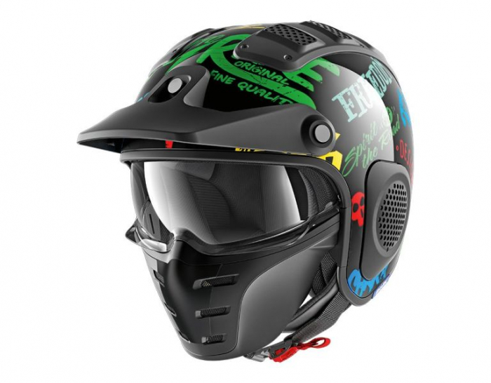 Casca moto scuter SHARK X-DRAK FREESTYLE CUP culoarea negru albastru green, marimea S unisex