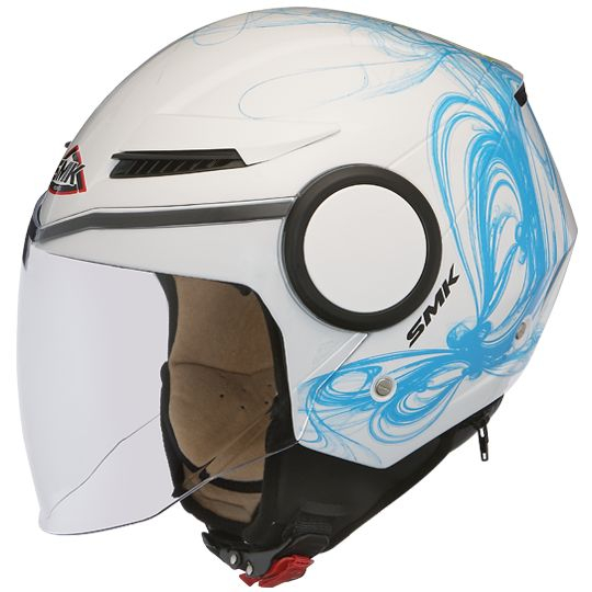 Casca moto scuter SMK STREEM FANTASY GL150 culoarea albastru alb, marimea S femei